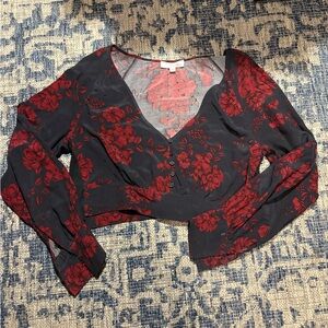 Marissa Webb Black and Red Floral Blouse